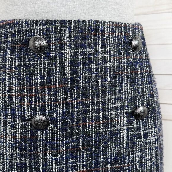 Loft Faux Wrap Tweed A Line Skirt Back Multi 4 Office Preppy Nautical - Picture 5 of 14